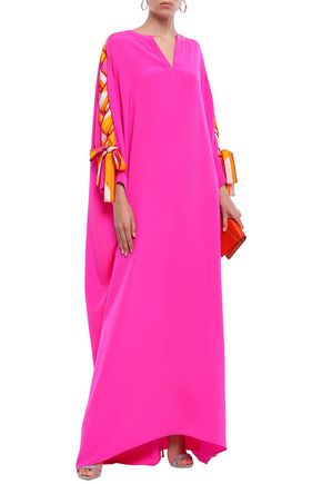 Emilio Pucci Bow-detailed Embellished Silk Crepe De Chine Kaftan In Bright Pink