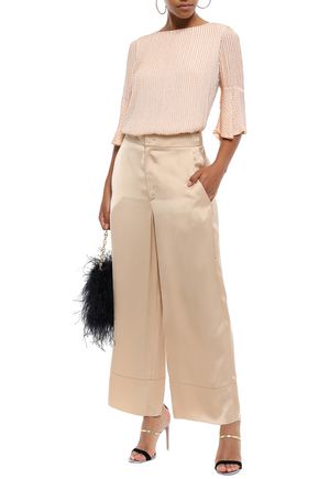 Alice And Olivia Beaded Crepe De Chine Top In Blush