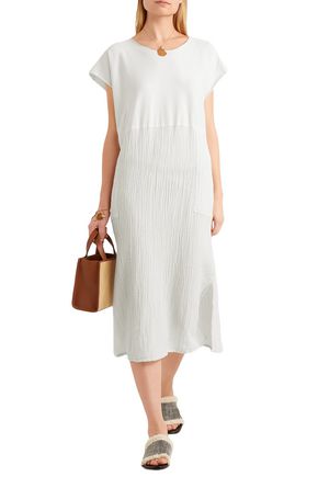 RAQUEL ALLEGRA JERSEY-PANELED COTTON-GAUZE MIDI DRESS 3074457345621237339