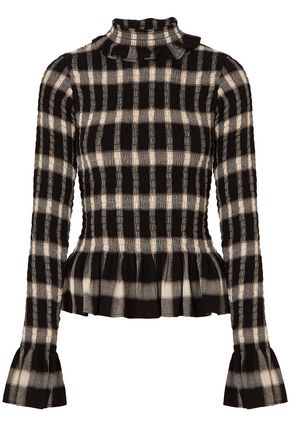 MM6 MAISON MARGIELA Shirred checked crepe turtleneck top