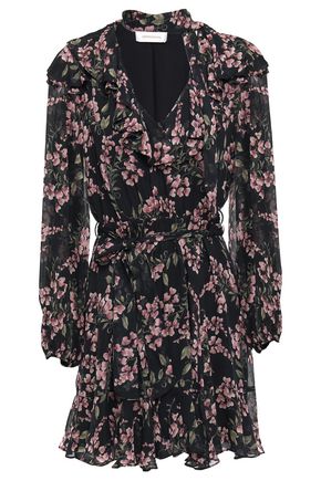 ZIMMERMANN Tie-neck ruffled floral-print georgette mini dress