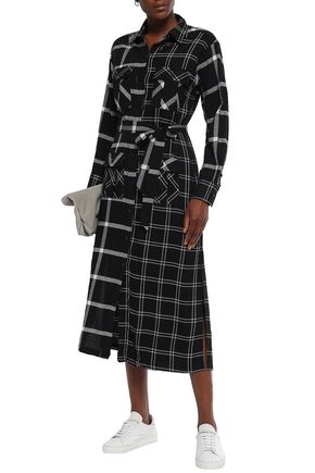 CURRENT ELLIOTT CURRENT/ELLIOTT WOMAN THE ANA PANELED CHECKED TWILL AND GAUZE MIDI SHIRT DRESS BLACK,3074457345620844147