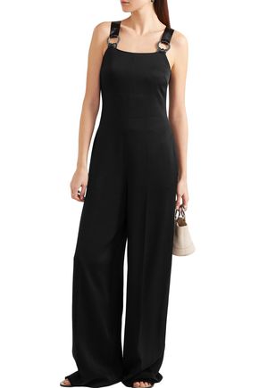 Shop Elizabeth And James Loordes Embellished Satin-trimmed Cady Jumpsuit In Black