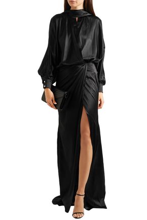 Alexandre Vauthier Woman Pussy-bow Wrap-effect Stretch-silk Satin Gown Black