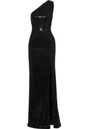 HANEY Zane one-shoulder sequined velvet gown