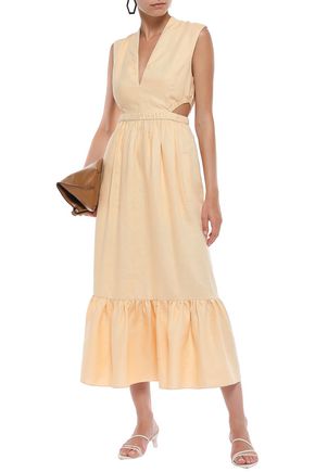 Click to view more detailed imagery on our partner's website Tibi Woman Cutout Linen Midi Dress Pastel Orange