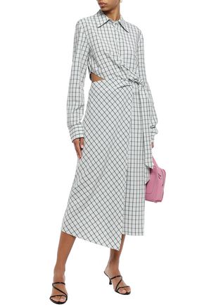 Click to view more detailed imagery on our partner's website Tibi Woman Cutout Checked Poplin Midi Wrap Dress Mint