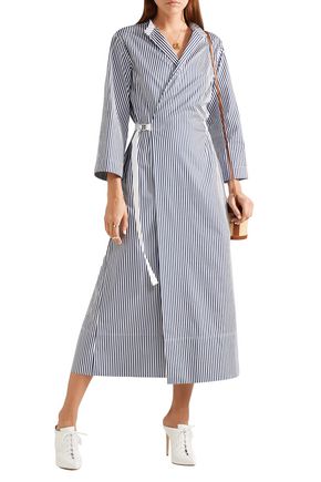 Joseph Woman Laury Striped Cotton-poplin Midi Wrap Dress Navy | ModeSens