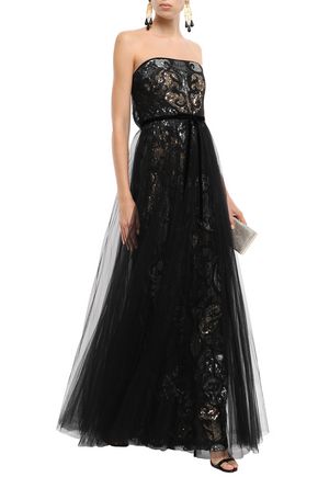 marchesa notte embellished strapless gown