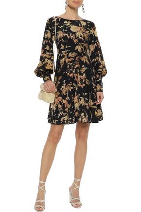 Zimmermann Floral-print Silk-blend Twill Mini Dress In Black | ModeSens