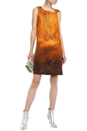 Click to view more detailed imagery on our partner's website Just Cavalli Woman Ring-Embellished Snake-Print Stretch-Jersey Mini Dress Orange