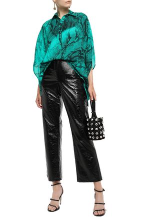 Click to view more detailed imagery on our partner's website Just Cavalli Woman Draped Snake-print Crepe Blouse Jade