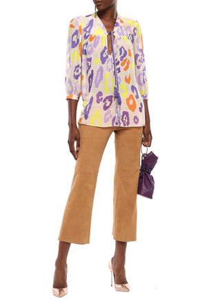 Click to view more detailed imagery on our partner's website Just Cavalli Woman Tasseled Leopard-Print Chiffon Blouse Beige