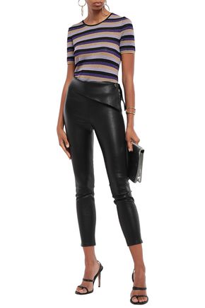 Click to view more detailed imagery on our partner's website Just Cavalli Woman Metallic Striped Ribbed-Knit T-Shirt Violet