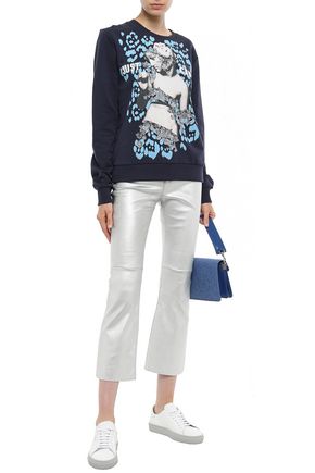 Click to view more detailed imagery on our partner's website Just Cavalli Woman AppliquéD Printed French Cotton-Terry Sweatshirt Navy