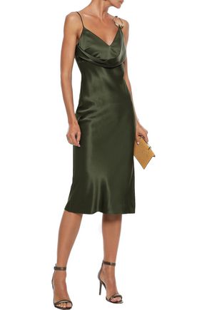 Cushnie Woman Draped Ring-embellished Silk-satin Slip Dress Army Green |  ModeSens