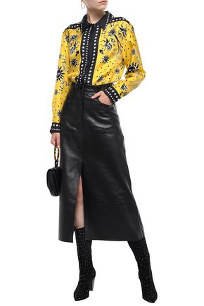 Click to view more detailed imagery on our partner's website Sandro Woman Printed Silk-Twill Shirt Yellow