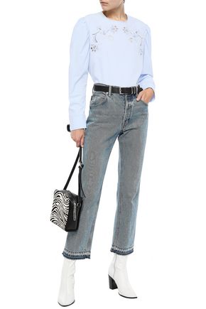 Click to view more detailed imagery on our partner's website Sandro Woman Embroidered Cotton-Poplin Blouse Light Blue