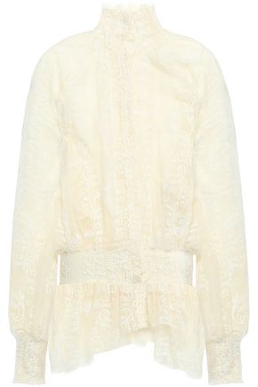 ANN DEMEULEMEESTER Shirred embroidered cotton-blend gauze blouse