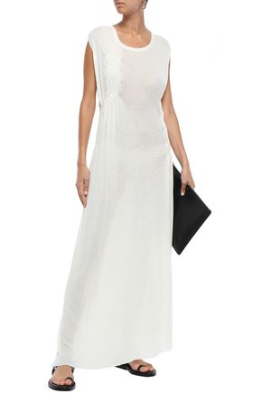Ann Demeulemeester Shirred Ribbed Cotton And Cashmere-blend Jersey Maxi Dress In Off-white