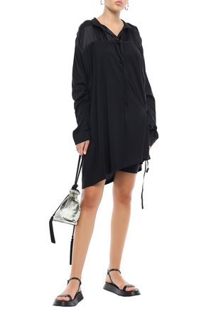 Ann Demeulemeester Asymmetric Satin-paneled Cotton-jersey Mini Dress In Black