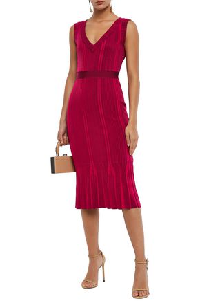 Click to view more detailed imagery on our partner's website Herve Leger HervÉ LÉger Woman Fluted Ribbed-knit Dress Crimson