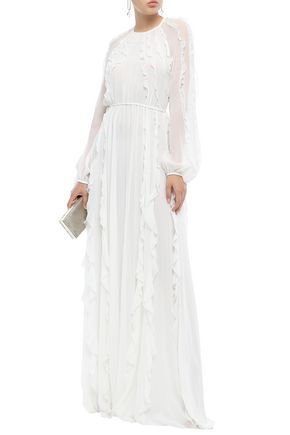 Click to view more detailed imagery on our partner's website Giambattista Valli Woman Ruffled Silk-Georgette Maxi Dress White