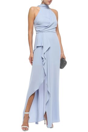 Click to view more detailed imagery on our partner's website Halston Heritage Woman Ruffled Draped Crepe Gown Sky Blue