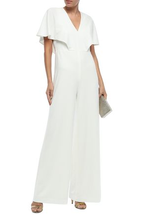 Click to view more detailed imagery on our partner's website Halston Heritage Woman Cape-Effect Draped Stretch-Crepe Jumpsuit Ivory