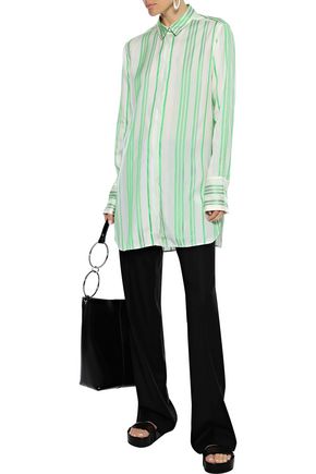 Jil Sander Striped Silk Crepe De Chine Shirt In Bright Green