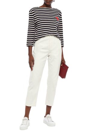 Click to view more detailed imagery on our partner's website Current Elliott Current/Elliott Woman Embroidered Striped Cotton-Jersey Top Navy