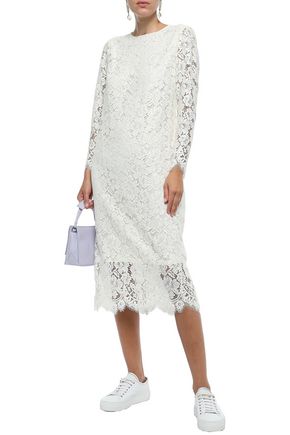 Ganni Jerome Corded Lace Midi Dress In Off-white