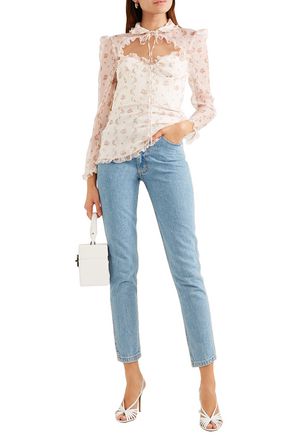 Brock Collection Cutout Ruffle-trimmed Floral-print Silk-gauze Blouse In Cream