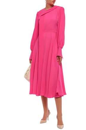 Roksanda Draped Silk-crepe Midi Dress In Bright Pink | ModeSens