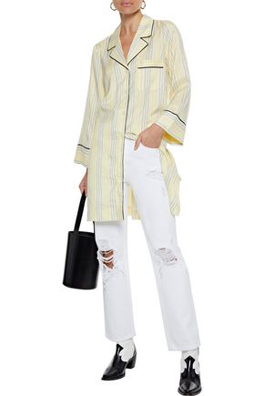 Ganni Bergamot Striped Silk Tunic In Pastel Yellow