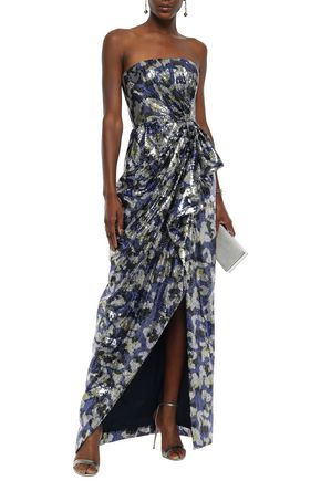 Mary Katrantzou Woman Consort Strapless Printed Sequined Crepe Gown Royal Blue