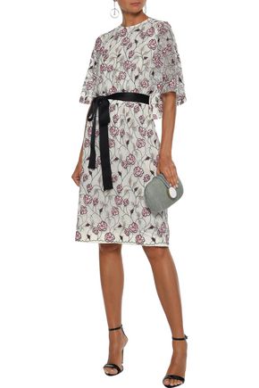 Click to view more detailed imagery on our partner's website Giambattista Valli Woman Belted Layered Embroidered Cotton-Blend Lace Dress Ivory