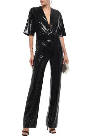 Galvan  London Galaxy Satin-trimmed Sequined Tulle Jumpsuit In Black