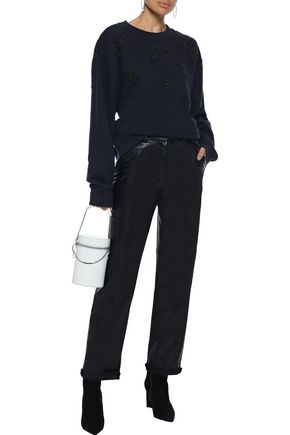 Sandro Bijoux Bead-embellished French Cotton-blend Terry Sweatshirt In Navy