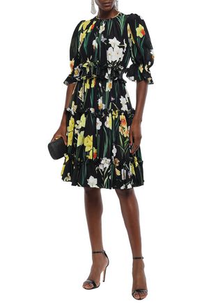 Click to view more detailed imagery on our partner's website Dolce & Gabbana Woman Ruffled Floral-Print Silk Crepe De Chine Dress Black