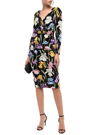 DOLCE & GABBANA DOLCE & GABBANA WOMAN RUCHED FLORAL-PRINT SILK-BLEND DRESS BLACK,3074457345621307673