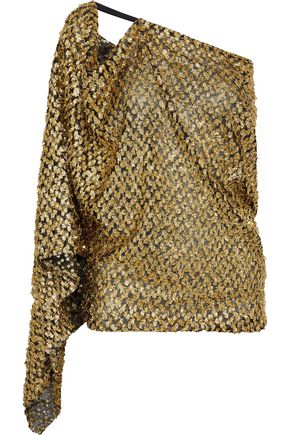 ROLAND MOURET Kara one-shoulder draped fil coupé chiffon top