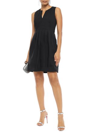 HALSTON HERITAGE HALSTON HERITAGE WOMAN PLEATED LINEN-BLEND MINI DRESS BLACK,3074457345621386187