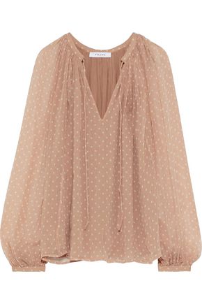 FRAME Gathered polka-dot georgette blouse
