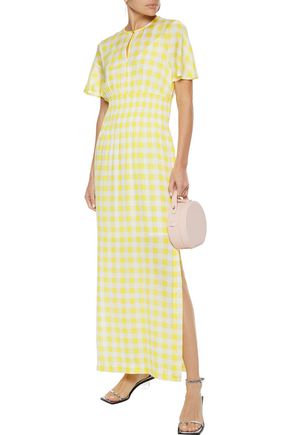 BAUM UND PFERDGARTEN ABERDEEN SHIRRED CHECKED SEERSUCKER MAXI DRESS,3074457345621310552