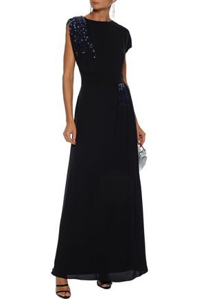 Lanvin Woman Pleated Embellished Washed-silk Gown Black | ModeSens