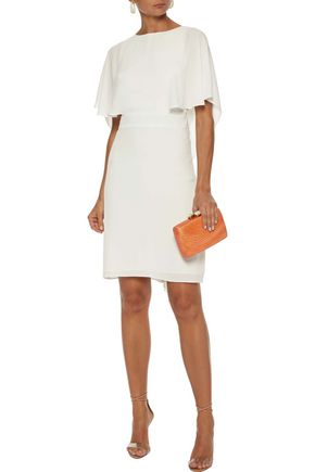 Shop Halston Heritage Cape-effect Washed Crepe Mini Dress In Off-white