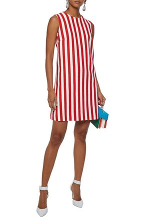 Dolce & Gabbana Striped Stretch-cotton Tweed Mini Dress In Red