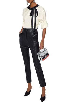 Click to view more detailed imagery on our partner's website Dolce & Gabbana Woman Pussy-Bow Satin-Trimmed Silk-Twill Top Off-White