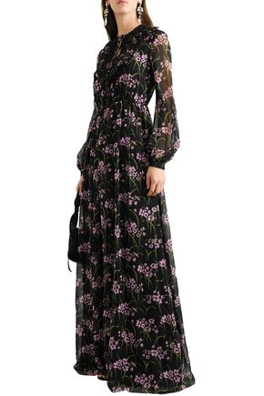 GIAMBATTISTA VALLI LACE AND RUFFLE-TRIMMED GATHERED FLORAL-PRINT SILK-GEORGETTE GOWN,3074457345621316375